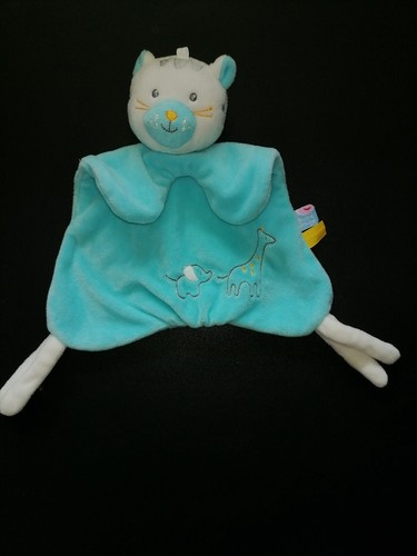 Doudou plat chat blanc - , bleu