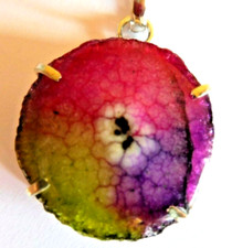 Pendentif  en géode multi gemmes- Longueur sur mesure- Argent massif et cuir