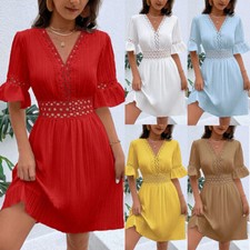 Robe En Dentelle À Col En V Pour Femmes Manches Courtes Décontractée Couleur /