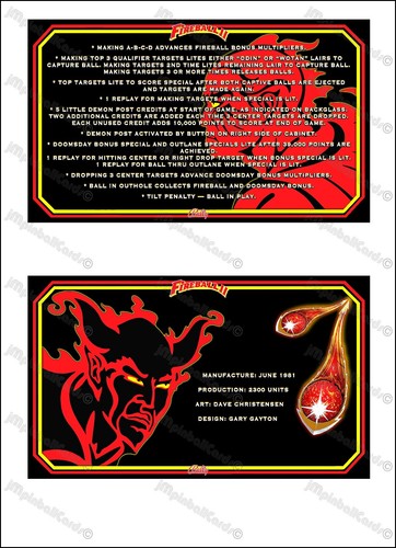 Bally fireball 1981 cartes - fireball,