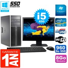 PC HP 8100 Tour Ecran 22" Core i5-650 RAM 8Go SSD 960Go Graveur DVD Wifi W7