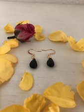 Black earrings Agate Gemstone With Rose Gold 