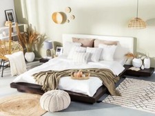 Lit Designer Style Japonais Futon Plat En Bois Massif Avec Sommier Brun