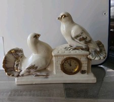 ANCIENNE HORLOGE AU DEUX COLOMBES FAIENCE  DECO POUR CHEMINÉE ANNEE 1950 