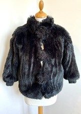 manteau veste T38 pompon noir fausse fourrure chic habillé manches longues 706!