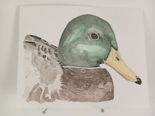 Canard colvert AQUARELLE ORIGINALE Portrait d'oiseau Peinture Rivière Mer Etang