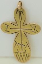 Pendentif Croix Antique Époque Empire Gravé À La Main En Or Massif 14k c1880
