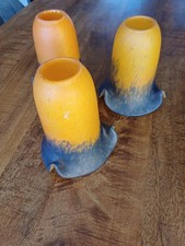 Art Deco Ancienne Paire de Tulipes Pâte de Verre Orange/Bleu 