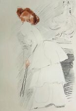 Paul-César HELLEU : Aux Grands Magasins, Femme à robe a volants, GRAVURE, 1913