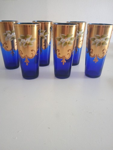 Lot verres bleu cobalt - de, 6