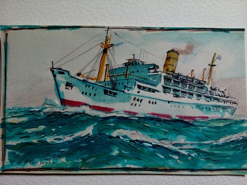 Superbe aquarelle bateau en - ",