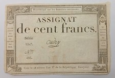 Billet ASSIGNAT DE CENT FRANCS 1795 Signé OUDRY (Signature N°40/50)