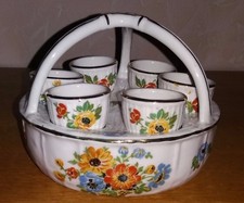 présentoir porte-coquetiers complet ancien en porcelaine / ensemble service lot