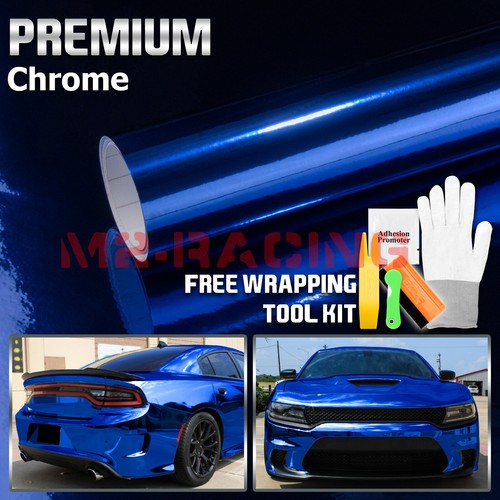 Chrome blue car vinyl wrap - blue,