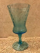 VINTAGE MCM FOOTED VASE TURQUOISE BLUE QUILTED 8 1/2" TALL x 4 1/2" DIAMETER EUC