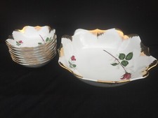 SERVICE À SALADE DE FRUITS SALADIER 8 COUPES PORCELAINE D'ART P. DUSSAULT MEHUN