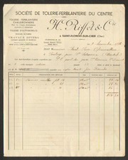 SAINT-FLORENT (18) TOLERIE FERBLANTERIE du CENTRE "H. RIFFET & Cie" en 1934