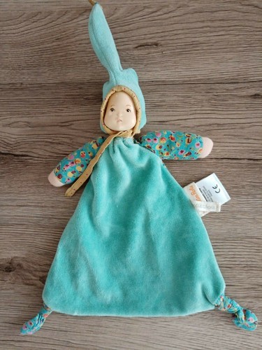 Doudou plat poupée bleu - , vert