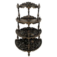 Rare et belle étagère en demi-lune Napoléon III, bois et carton bouilli burgauté