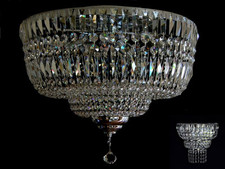 Lustre En Cristal De Plomb Ø 50 Cm Argenté Avec Lampes Murales Correspondantes