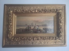 ancien tableau marine "scène de bateaux pécheurs"