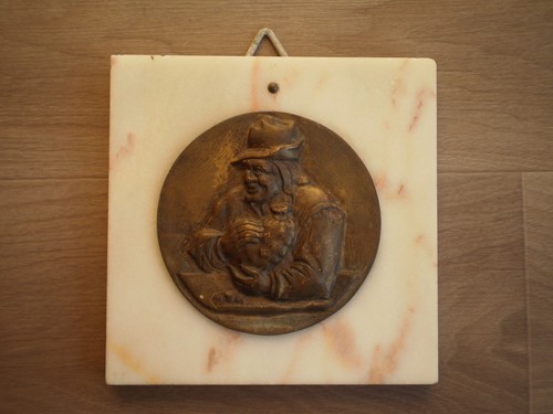 Medaillon bronze dore marbre - dore, l