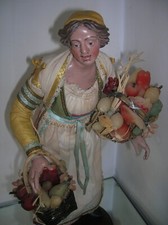 SANTON NAPOLITAIN XVIIIe/XIXe 32cm Bois, yeux de verre, fruits en cire RARE TBE