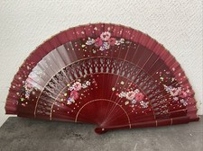 Ancien Éventail Tissu Et Bois