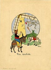 "DON QUICHOTTE par Henri ISELIN" Maquette gouache originale entoilée (années 30)