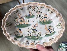 Ancien Plat Faïence Moustiers OLERYS LAUGIER camaïeu vert ocre de grotesques