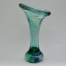 Vintage Murano Fluted Vase Art Glass Blue and Green Italy