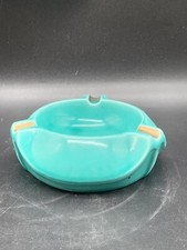 Magnifique Cendrier Vintage Proceram Bleu Turquoise Et Doré , Signé Cérel