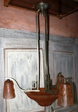 ancien lustre Art Déco vasque Ranc Freres monture vasque et trois tulipe *