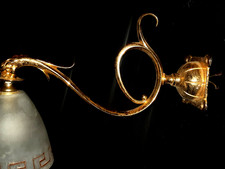 GRANDE APPLIQUE BRONZE MASSIF NEO CLASSIQUE TÊTE DAUPHIN TULIPE PATE DE VERRE 70