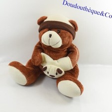 Peluche ours FIZZY Teddynours marron bonnet et manchon beige 37 cm (VA)