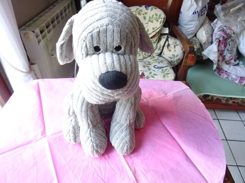 Peluche chien cotelé - , gris
