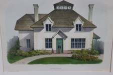 lithographie XIXe architecture HABITATIONS CHAMPETRES CHAUMIERE ANGLAISE