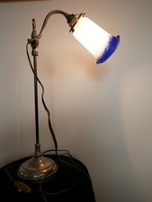 belle lampe de bureau 1930 ART DECO pate de verre signé Noverdy rétro bleu 49 cm