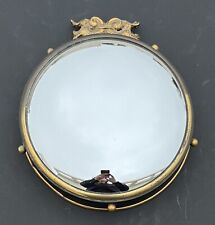 Miroir de Sorcière Convexe Ancien Façon Hublot Marine Attache Dauphins Laiton