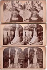 Grottes de Bétharram-La Rivière.Caves.Pyrénées.3 Photos Stereo Citrate.1890.