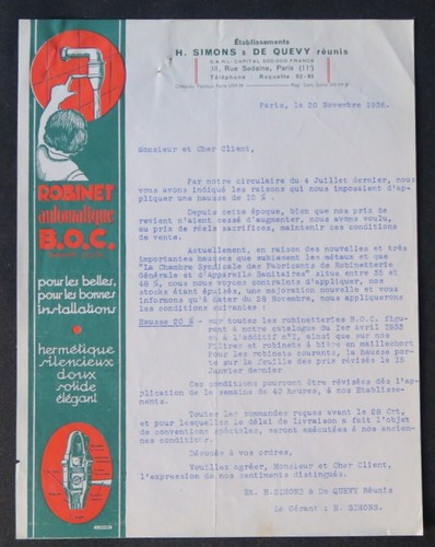 Facture 1936 robinet - facture,