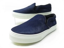 NEUF CHAUSSURES CELINE BASKETS SLIP ON 313653 SNEAKERS 37.5 CUIR BLEU SHOES 550€