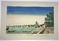 LONDON 1750 LARGE ANTIQUE OPTICAL VIEW IN COLORS 18TH CENTURY