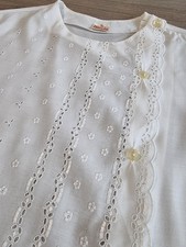 TERGAL VINTAGE CHEMISE 60S BLANCHE BRODERIES ANGLAISES EMBROIDERY BOUTONS CÔTÉ