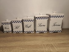 Ancien ensemble de 5 pots à épices en céramique – déco cuisine vintage bleu...