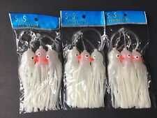 3 Set New Rigged  Squid Trolling Fishing Lure 4" glow White