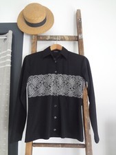 36 38 CHEMISE FLUIDE DENTELLE HAUT TOP TUNIQUE BLOUSE QUALITE + NOIR WESTERN  CH