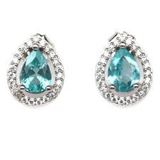 Boucles d'oreilles argent 925 plaqué or blanc avec zircons bleus et CZ