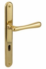 Poignée de porte intérieur Laiton Poli ELEGANT Plaque Longue Ferrure din