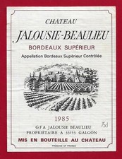82/44Etiquette Label BORDEAUX SUPÉRIEUR CHÂTEAU JALOUSIE-BEAULIEU, G.F.A ,CALGON